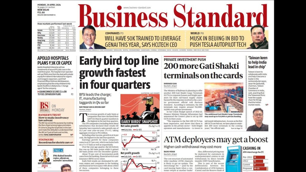 Business Standard Analysis | 29-04-2024 | AI | Electric Vehicle | India | BFSI